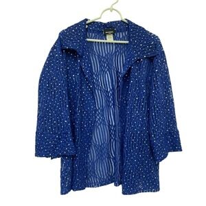Maxima USA Sequin Vintage‎ Cardigan Blouse Size 1 XL Blue Sheer Polyester